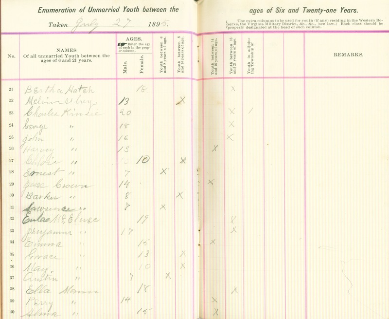 Harlem Township Enumeration of Youth Sub-District 3, July 27, 1895 (p. 5)