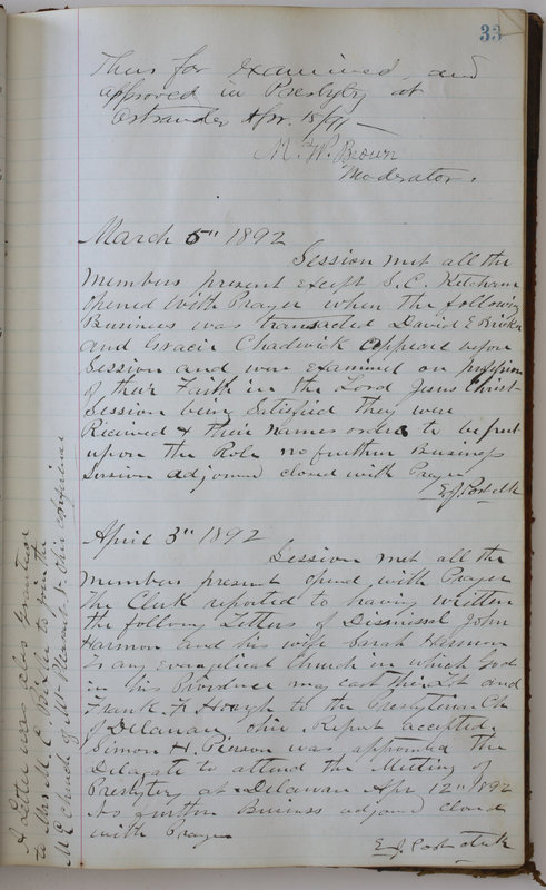 Sessional Records of the 1st Presbyterian Church of Trenton Delaware County Ohio 1873-1937 (p. 37)