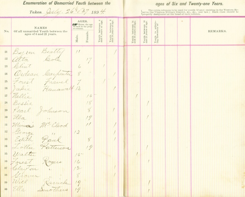 Harlem Township Enumeration of Youth Sub-District 1, July 27th, 1894 (p. 5)