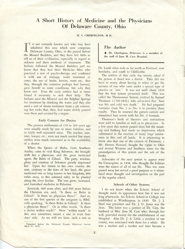 A Short History of Medicine and the Physicians Of Delaware County, Ohio (p. 2)