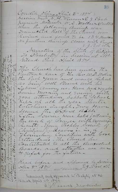 Sessional Records of the 1st Presbyterian Church of Trenton Delaware County Ohio 1873-1937 (p. 43)