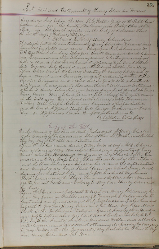 Delaware County Ohio Will Records Vol. 5 1869-1876 (p. 388)