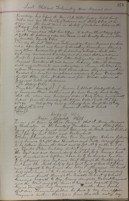 Delaware County Ohio Will Records Vol. 5 1869-1876 (p. 412)