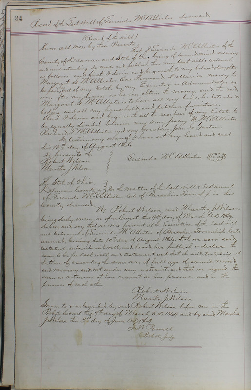 Delaware County Ohio Will Records Vol. 5 1869-1876 (p. 67)