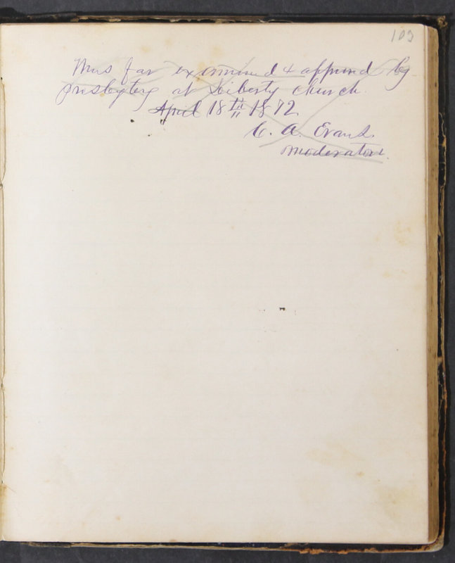 Sessional Records of the 1st Presbyterian Church of Trenton, Delaware Co., Ohio, 1831 (p. 109)