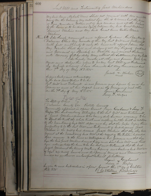 Delaware County Ohio Will Records Vol. 5 1869-1876 (p. 433)