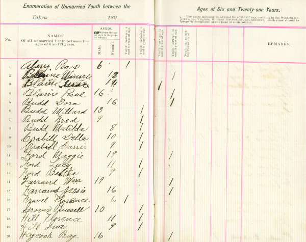 Harlem Township Enumeration of Youth Sub-District 6, July 22, 1896 (p. 4)