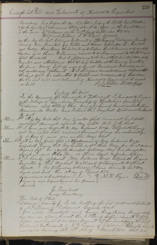 Delaware County Ohio Will Records Vol. 5 1869-1876 (p. 262)