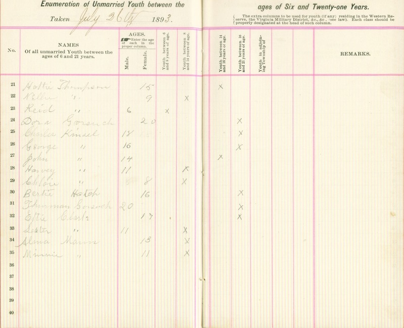 Harlem Township Enumeration of Youth Sub-District 3, July 26th, 1893 (p. 5)