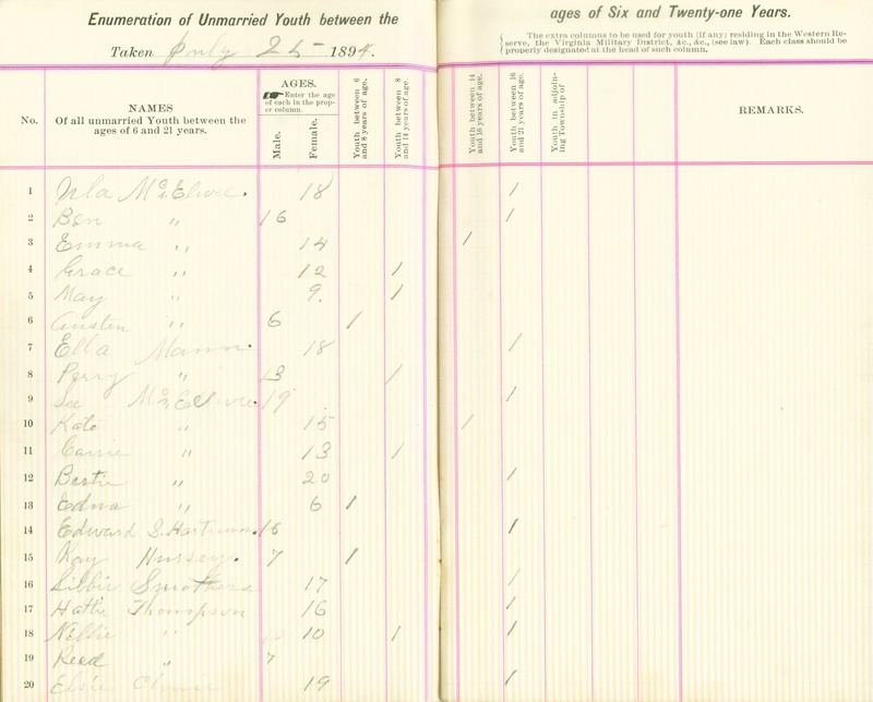 Harlem Township Enumeration of Youth Sub-District 3, July 25, 1894 (p. 4)