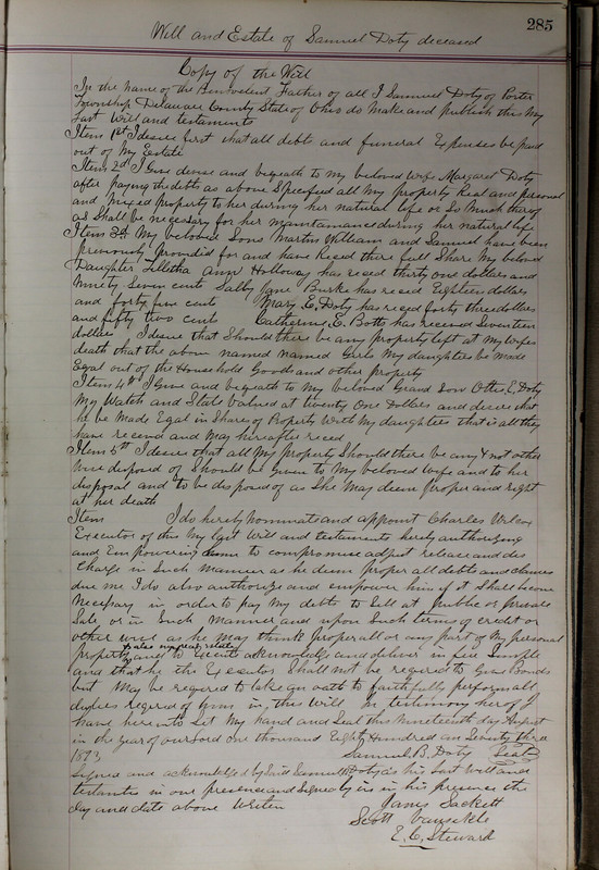 Delaware County Ohio Will Records Vol. 5 1869-1876 (p. 318)