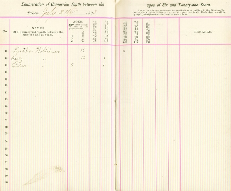 Harlem Township Enumeration of Youth Sub-District 5, July 27th, 1893 (p. 6)