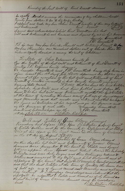 Delaware County Ohio Will Records Vol. 5 1869-1876 (p. 184)