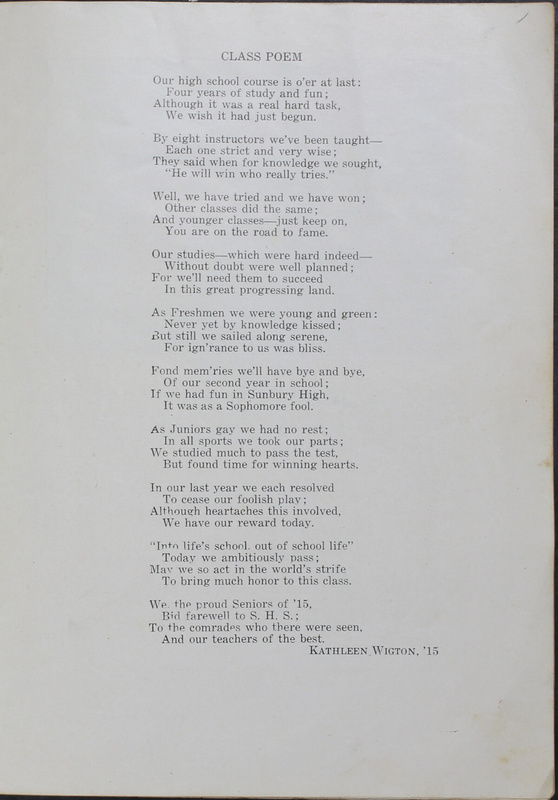 Annual of the Sunbury High School, Sunbury, Ohio. 1915 (p. 13)