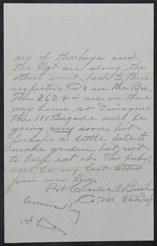 Charlie C. Bricker World War I Letters (p. 168)