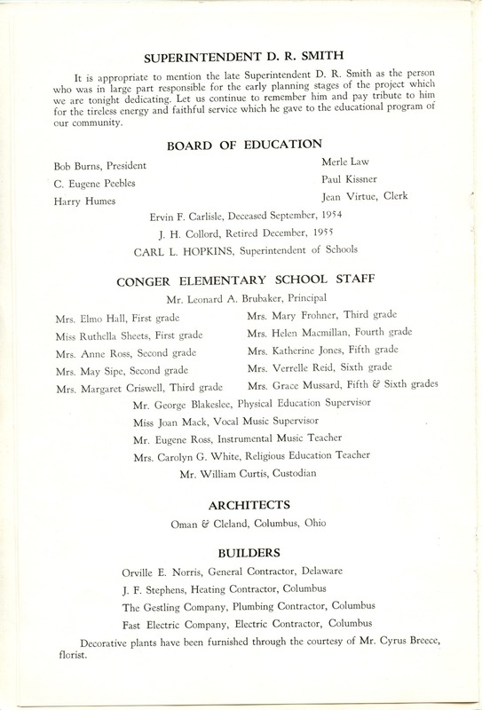 James A. Conger Elementary School Dedication Program (p. 5)