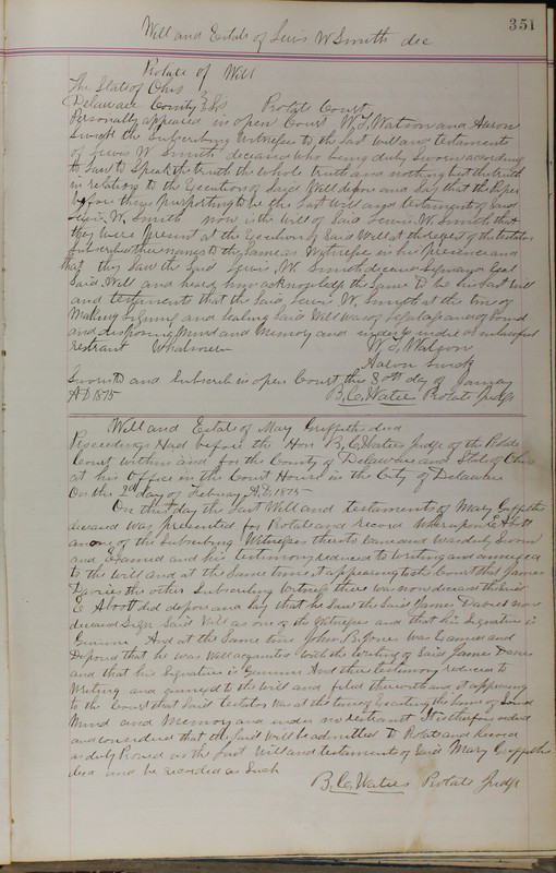 Delaware County Ohio Will Records Vol. 5 1869-1876 (p. 384)