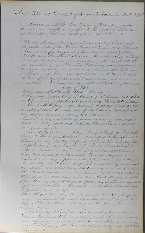 Delaware County Ohio Will Records Vol. 3 1850-1859 (p. 325)