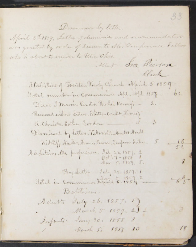 Sessional Records of the 1st Presbyterian Church of Trenton, Delaware Co., Ohio, 1831 (p. 39)