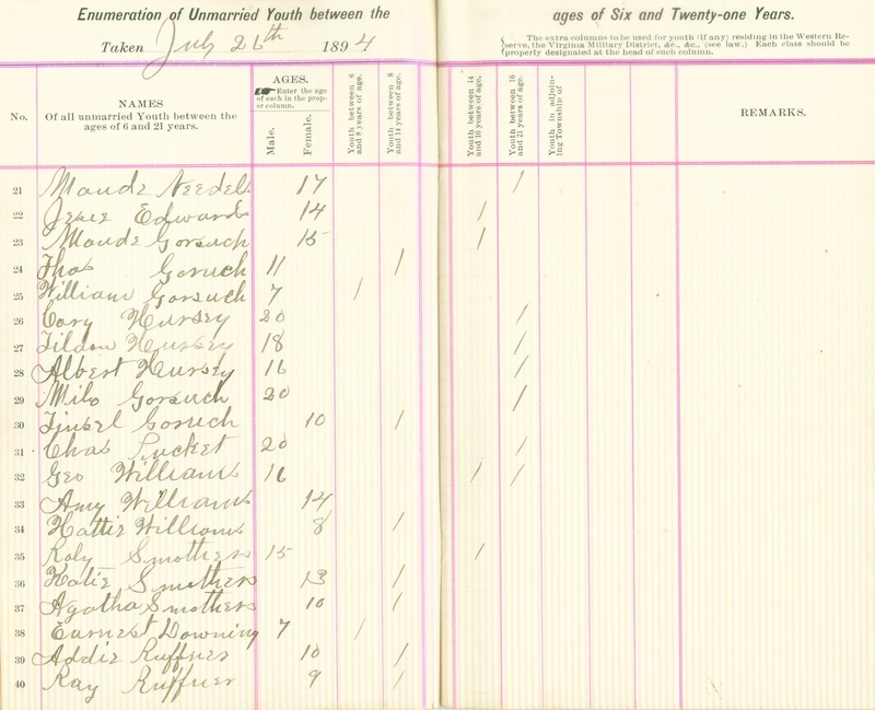 Harlem Township Enumeration of Youth Sub-District 4, July 26th, 1894 (p. 5)