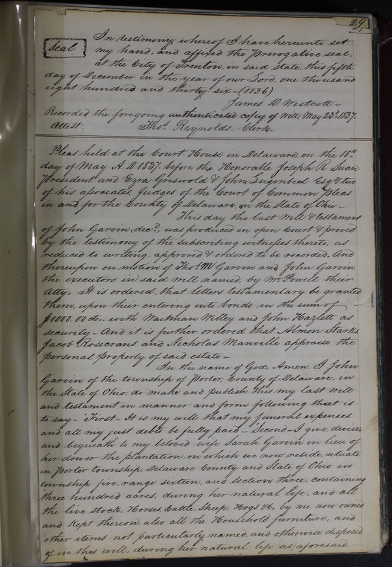 Delaware County Ohio Will Records Vol. 2 1835-1850 (p. 72)