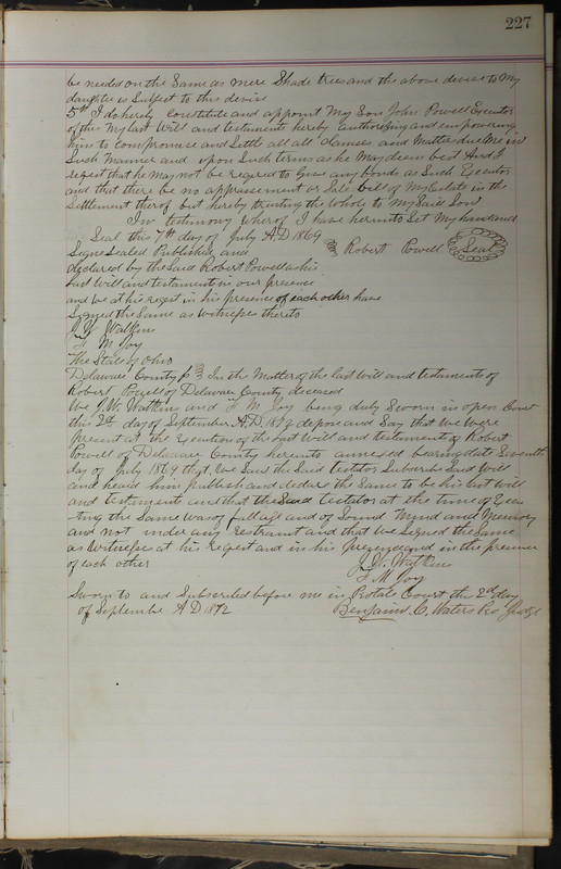 Delaware County Ohio Will Records Vol. 5 1869-1876 (p. 260)