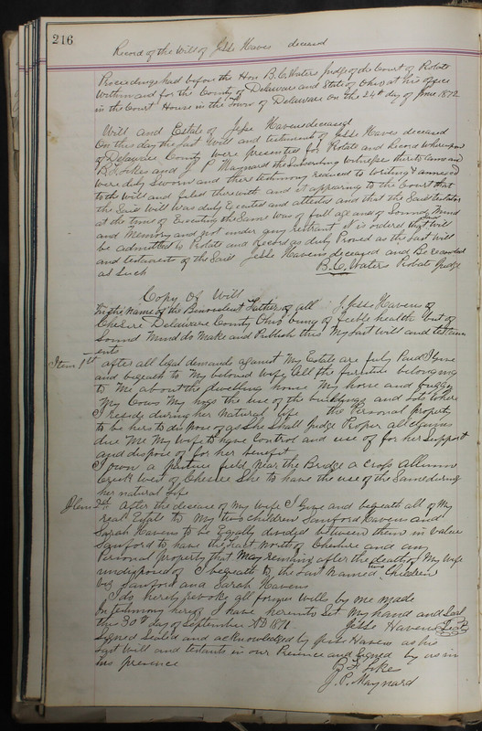 Delaware County Ohio Will Records Vol. 5 1869-1876 (p. 249)