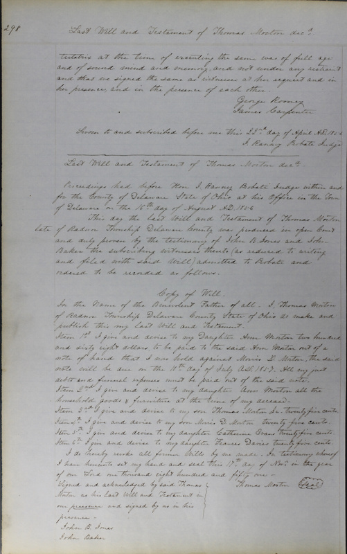 Delaware County Ohio Will Records Vol. 3 1850-1859 (p. 350)