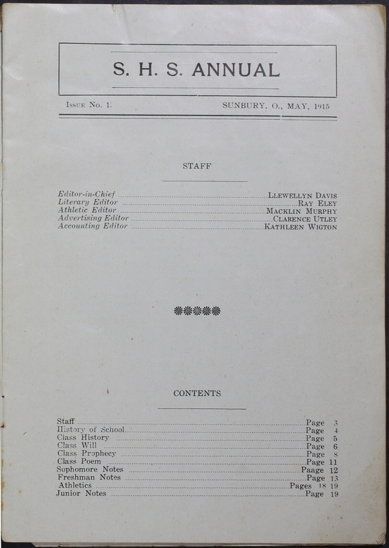 Annual of the Sunbury High School, Sunbury, Ohio. 1915 (p. 5)