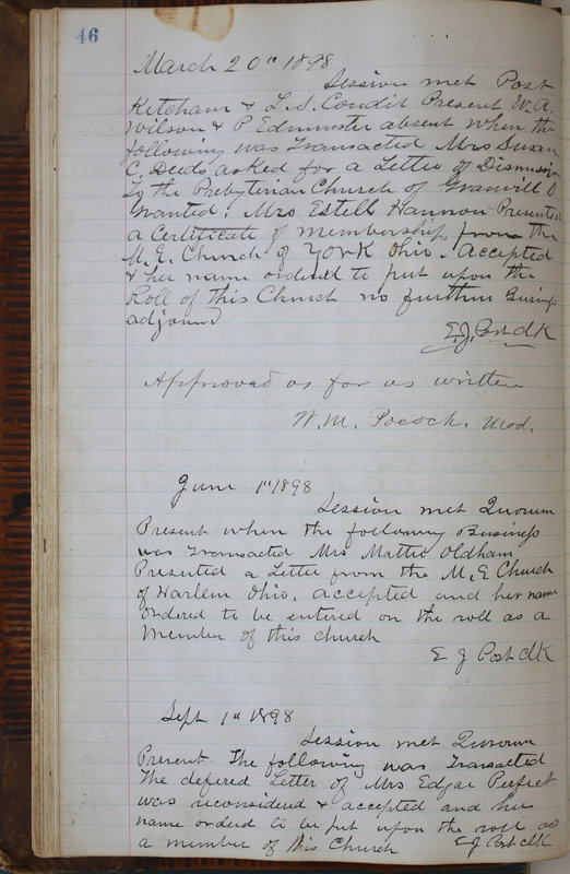 Sessional Records of the 1st Presbyterian Church of Trenton Delaware County Ohio 1873-1937 (p. 50)