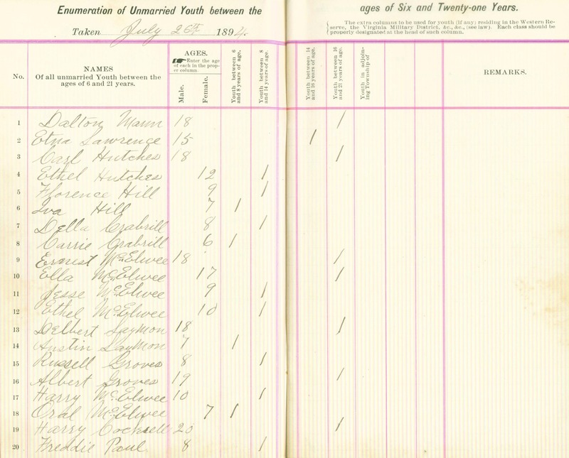 Harlem Township Enumeration of Youth Sub-District 6, July 26, 1894 (p. 4)