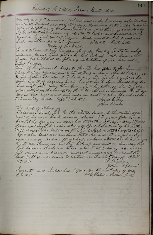 Delaware County Ohio Will Records Vol. 5 1869-1876 (p. 174)