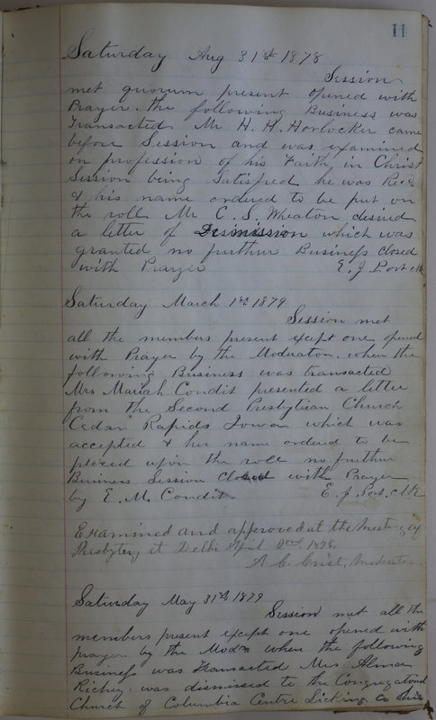 Sessional Records of the 1st Presbyterian Church of Trenton Delaware County Ohio 1873-1937 (p. 15)