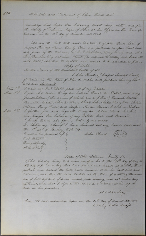 Delaware County Ohio Will Records Vol. 3 1850-1859 (p. 366)