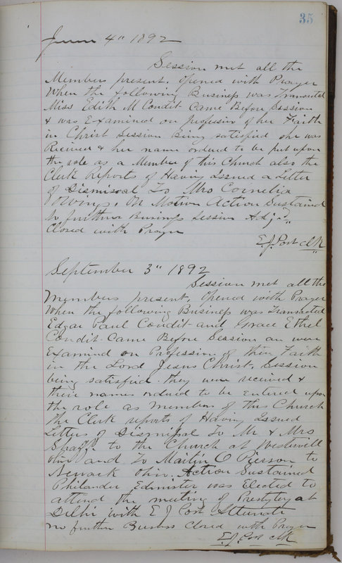 Sessional Records of the 1st Presbyterian Church of Trenton Delaware County Ohio 1873-1937 (p. 39)