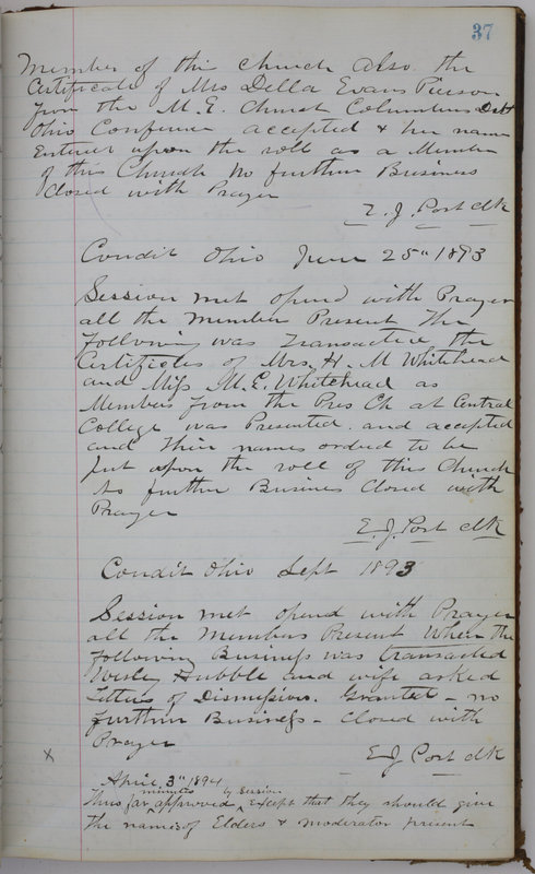 Sessional Records of the 1st Presbyterian Church of Trenton Delaware County Ohio 1873-1937 (p. 41)