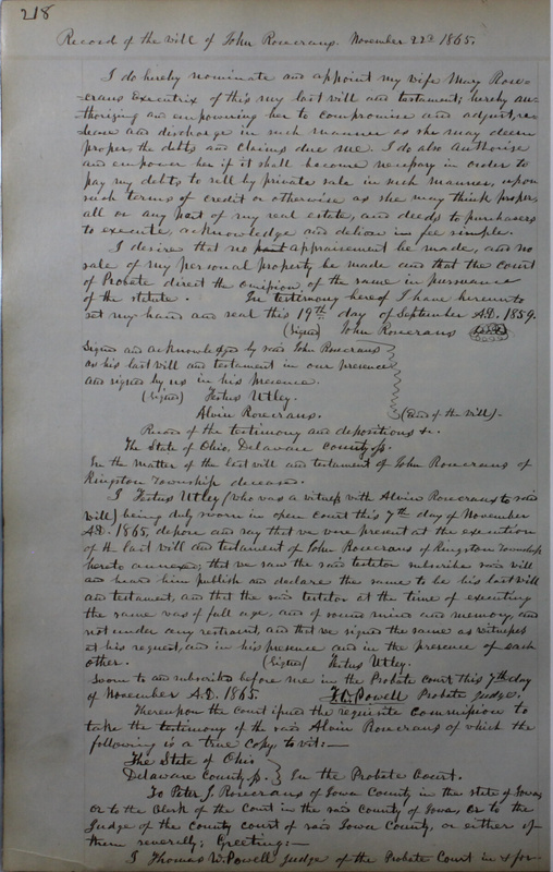 Delaware County Ohio Will Records Vol. 4 1859-1869 (p. 250)