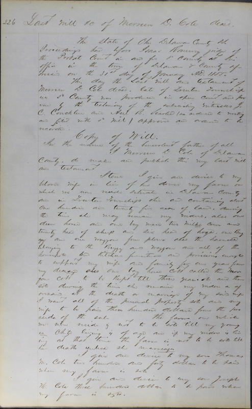 Delaware County Ohio Will Records Vol. 3 1850-1859 (p. 278)