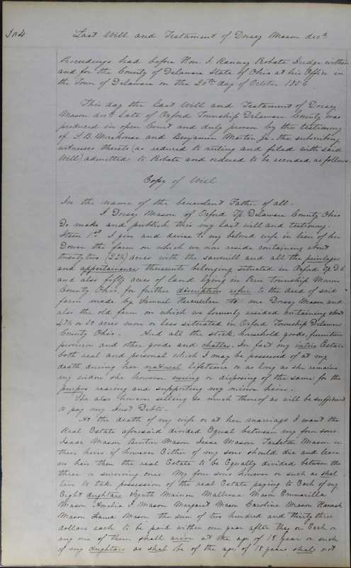 Delaware County Ohio Will Records Vol. 3 1850-1859 (p. 356)