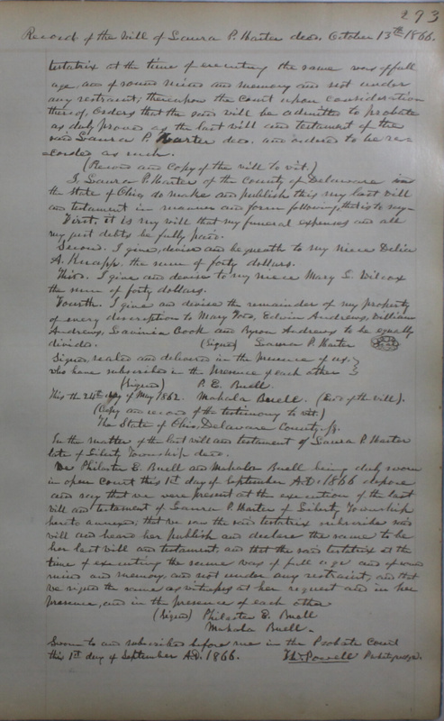 Delaware County Ohio Will Records Vol. 4 1859-1869 (p. 325)