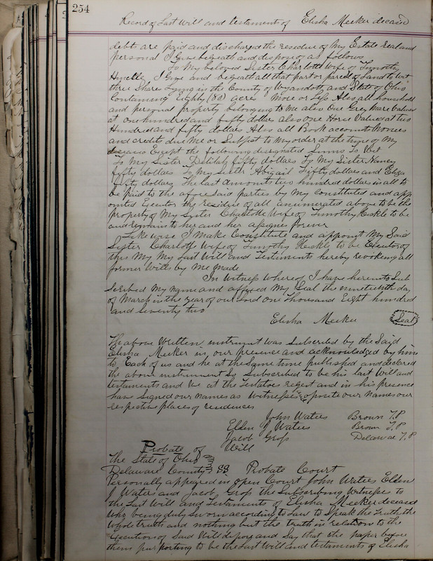 Delaware County Ohio Will Records Vol. 5 1869-1876 (p. 287)