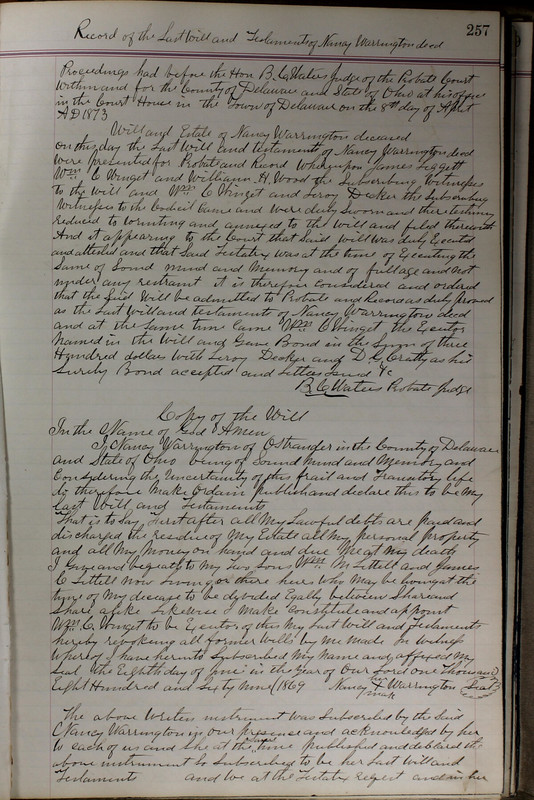 Delaware County Ohio Will Records Vol. 5 1869-1876 (p. 290)