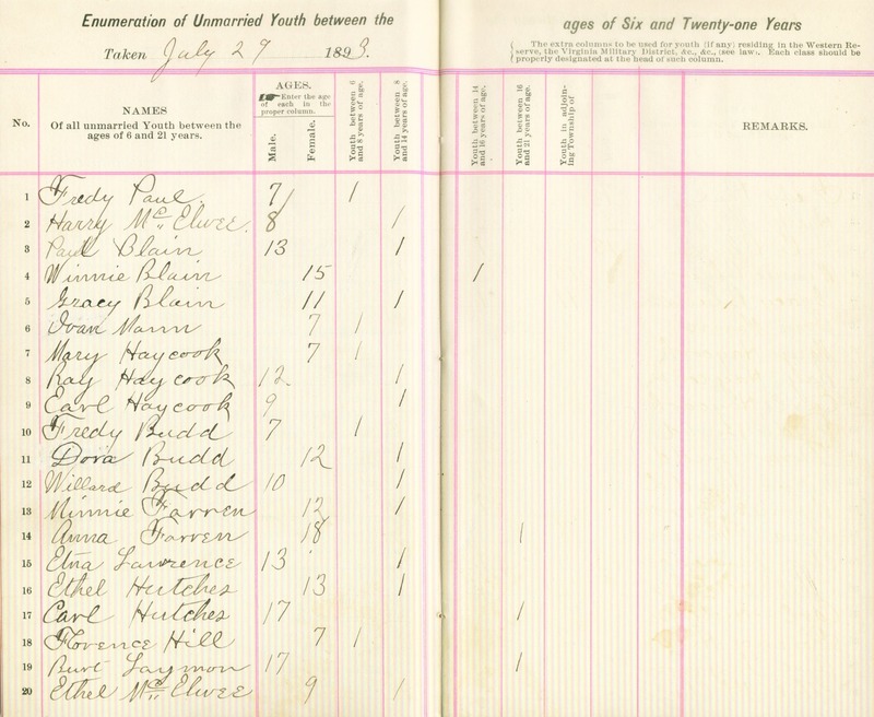 Harlem Township Enumeration of Youth Sub-District 6, July 29th, 1893 (p. 4)