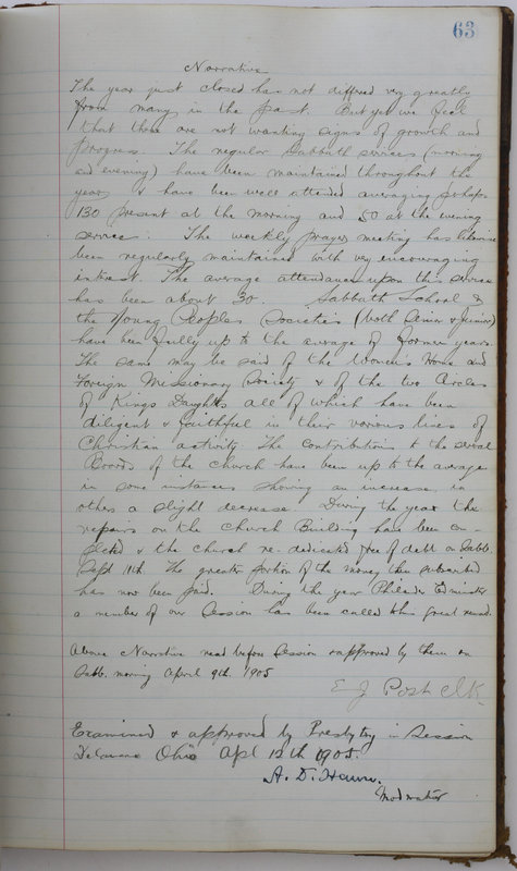 Sessional Records of the 1st Presbyterian Church of Trenton Delaware County Ohio 1873-1937 (p. 67)