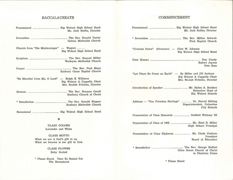 Thirteenth Annual Baccalaureate and Commencement Big Walnut High School 1963 (2)