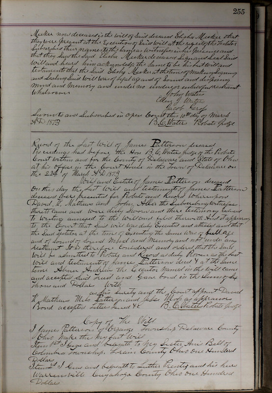 Delaware County Ohio Will Records Vol. 5 1869-1876 (p. 288)