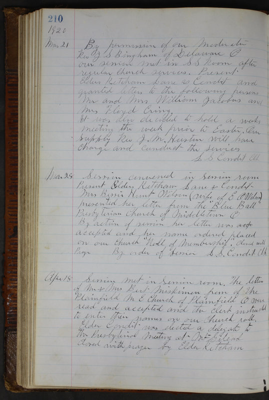 Sessional Records of the 1st Presbyterian Church of Trenton Delaware County Ohio 1873-1937 (p. 198)